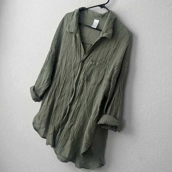 Kona Sol Olive Green Button-Up Gauze Shirt - Womens M - Picture 4 of 7